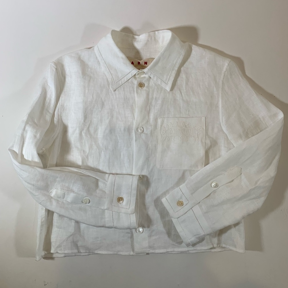 MARNI Linen Cropped Button Down in White